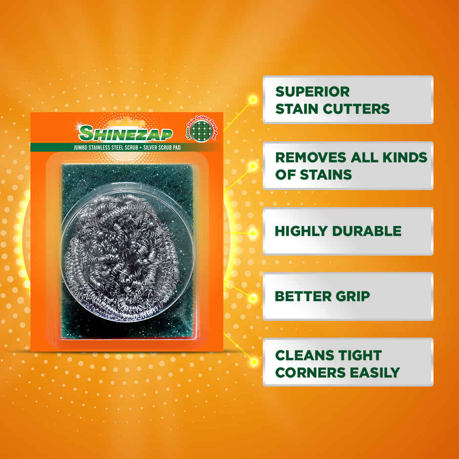 Shinezap 1 Stainless Steel Scrubber (15g) and 1 Scrub pad Combo