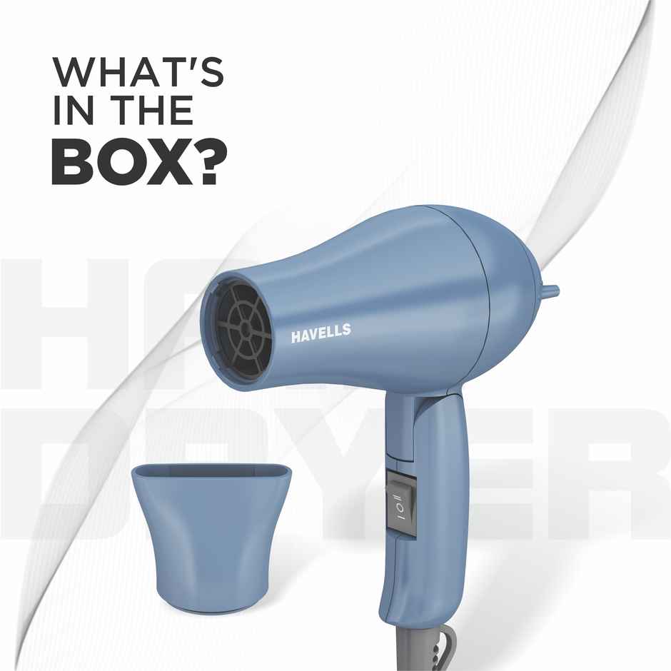 Havells 1000W Foldable Hair Dryer; 2 Heat Settings (Hot/Warm), Heat Balance Tech, Hd1835, Blue