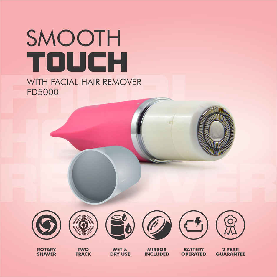 Havells Lady Facial Hair Remover, Rotary Blades: Upper Lips/Chin/Cheeks, Wet&Dry Use, Fd5000, Pink