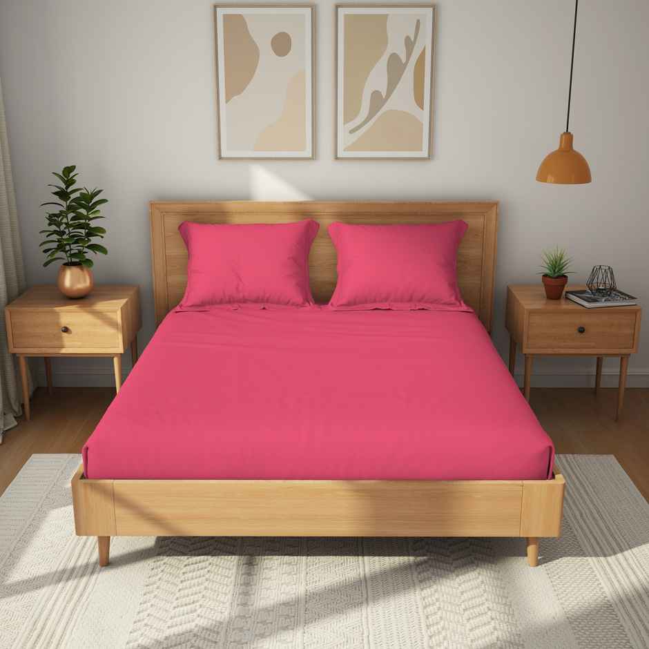 Himeya Exclusive 152 TC Cotton Double Bedsheet Set | Bubblegum Pink