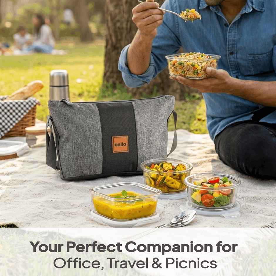 Cello Glassy Mix Lunch Box | Microwavable Borosilicate Glass | 2 x 320 ml and 2 x 240 ml