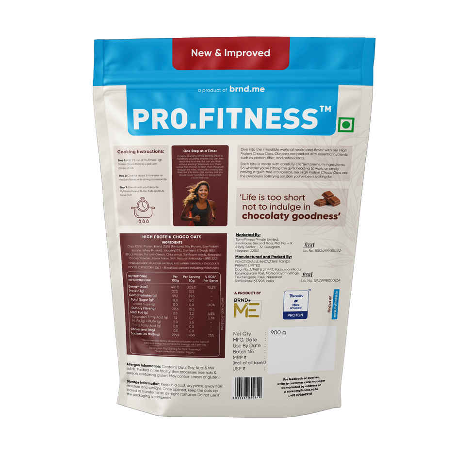 Pro.Fitness 27g High Protein Oats By Myfitness|Dark Chocolate Oats With Almonds And Organic Jaggery