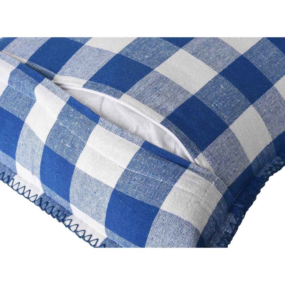 Lushomes Cotton Cushion Covers - Blue White Checks | Blanket Stitch | 20 x 20 inch
