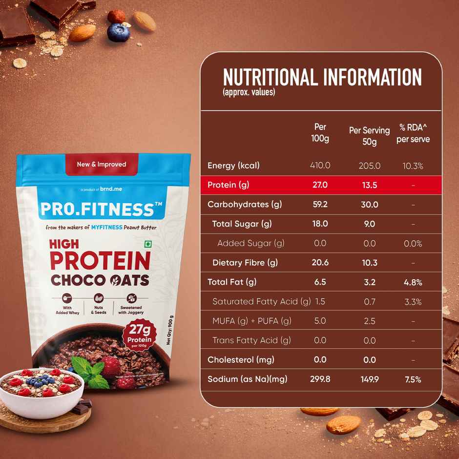 Pro.Fitness 27g High Protein Oats By Myfitness|Dark Chocolate Oats With Almonds And Organic Jaggery