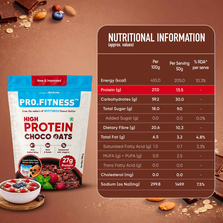 Pro.Fitness 27g High Protein Oats by MyFitness|Dark Chocolate Oats with Almonds and Organic Jaggery