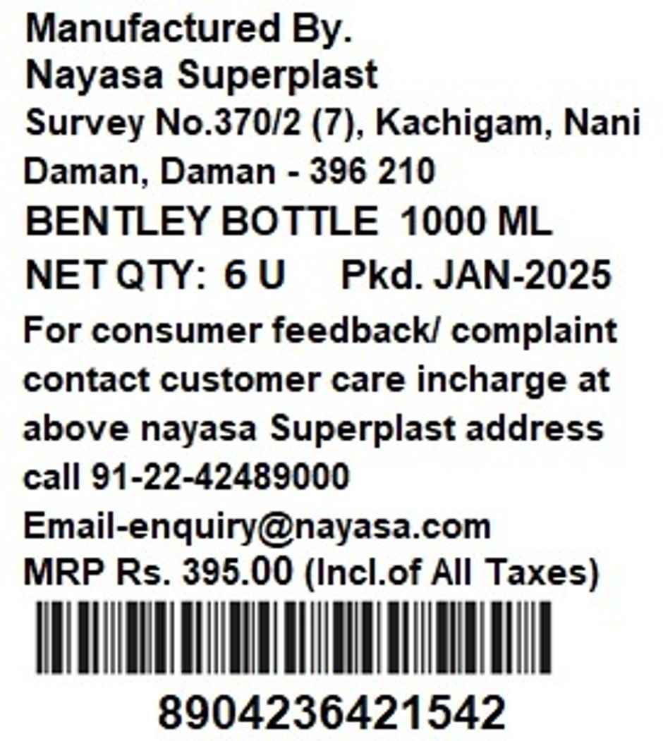 Nayasa Plastic Bently Bottle | Green | 1 L