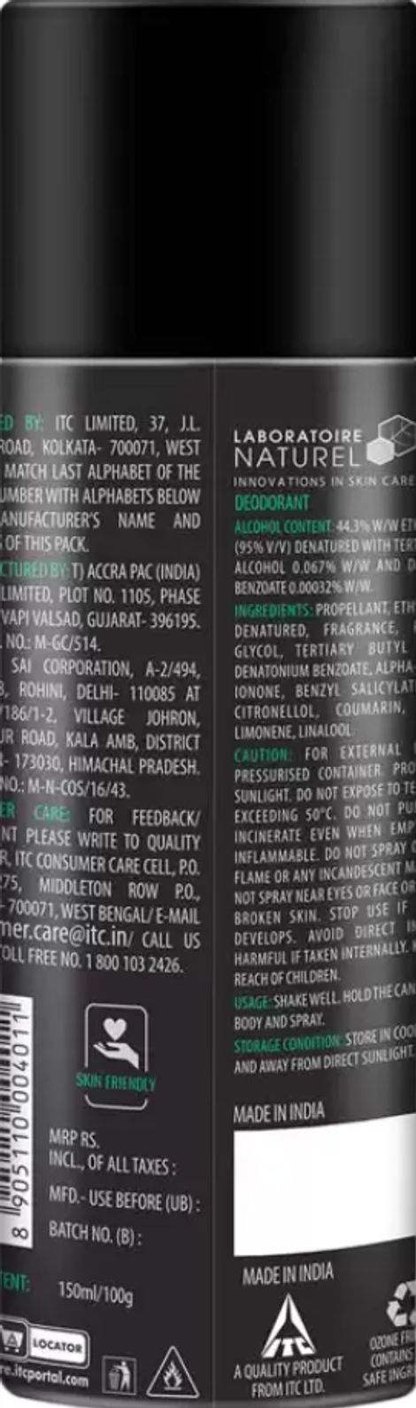 Engage Ocean Zest Deodorant for Men, Citrus & Aquatic, Skin Friendly