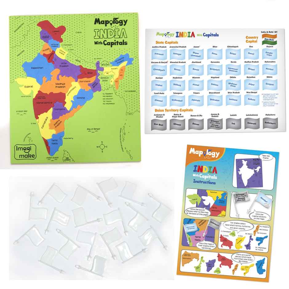 Imagimake Mapology India Map and World Map Puzzle Combo with Capitals and Flags of Country