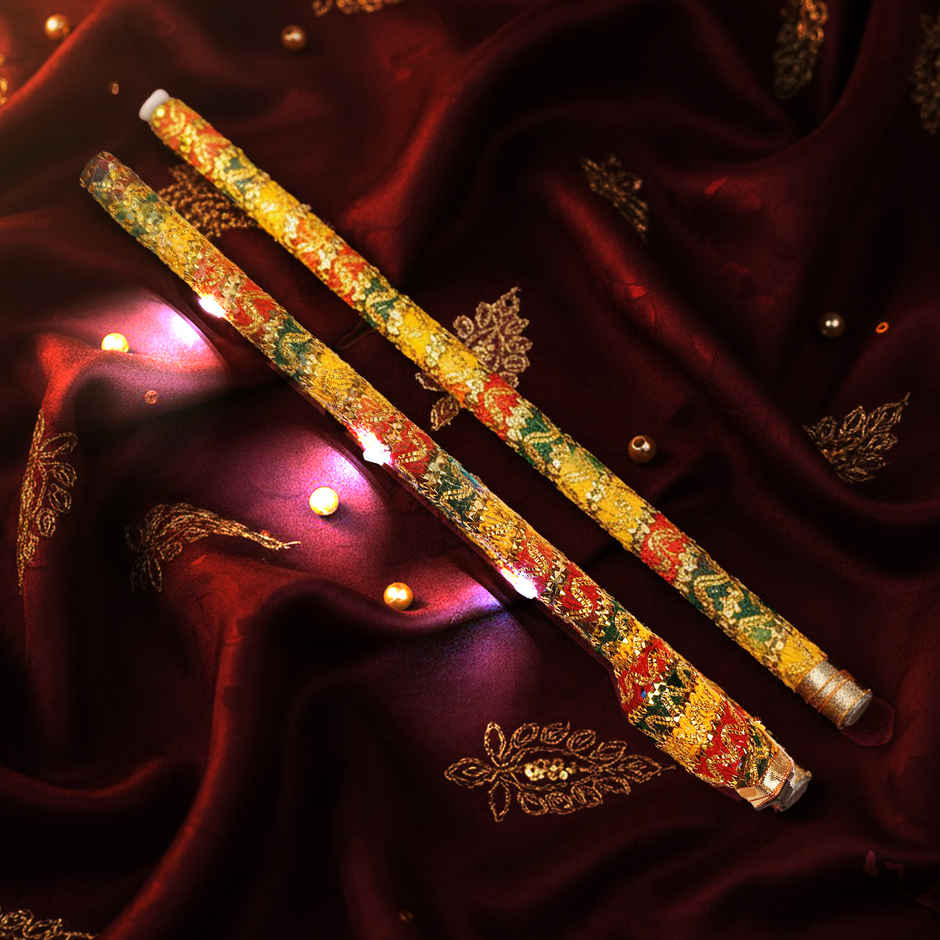 Navratri Wooden LED Dandiya Sticks | Traditional Garba Dandia Sticks | Multicolour | Cycle Pure
