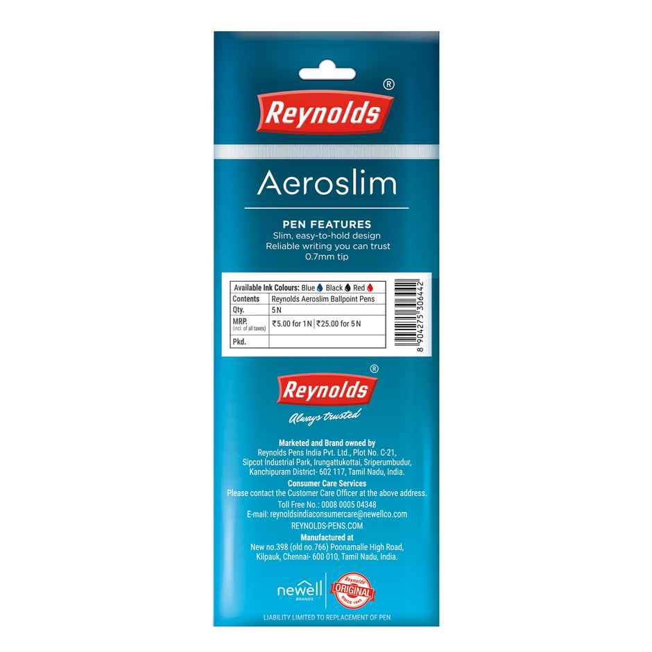 Reynolds Aeroslim Ball Pen Set (5 Blue Pens)