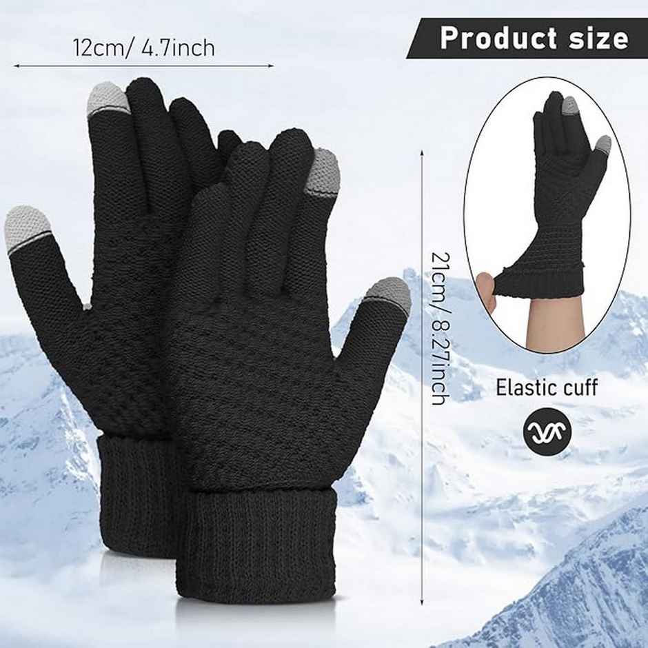 Infispace Winter Woolen Finger Gloves with Touchscreen Tips | Black