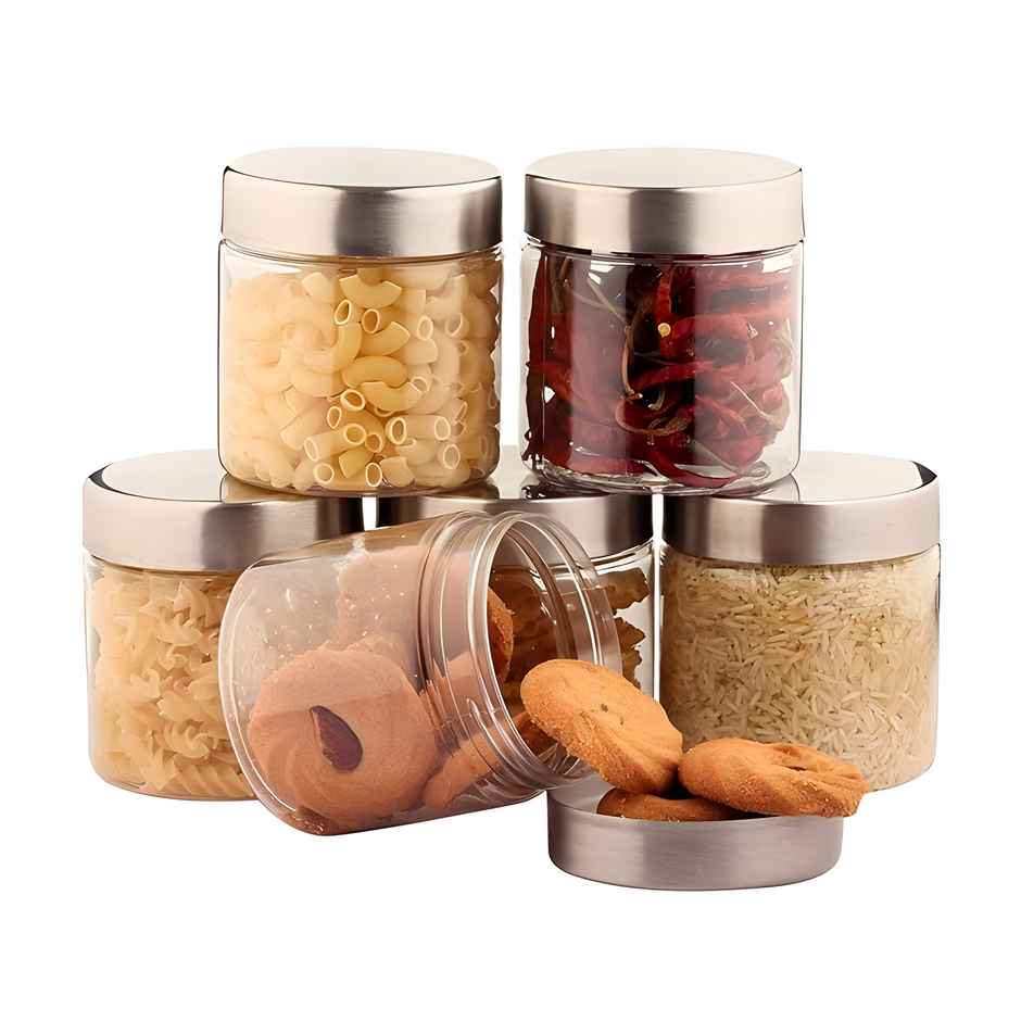 YouBee Plastic Storage Steel Cap Jar Set | Multipurpose Jar Set | 500 ml | Set of 6