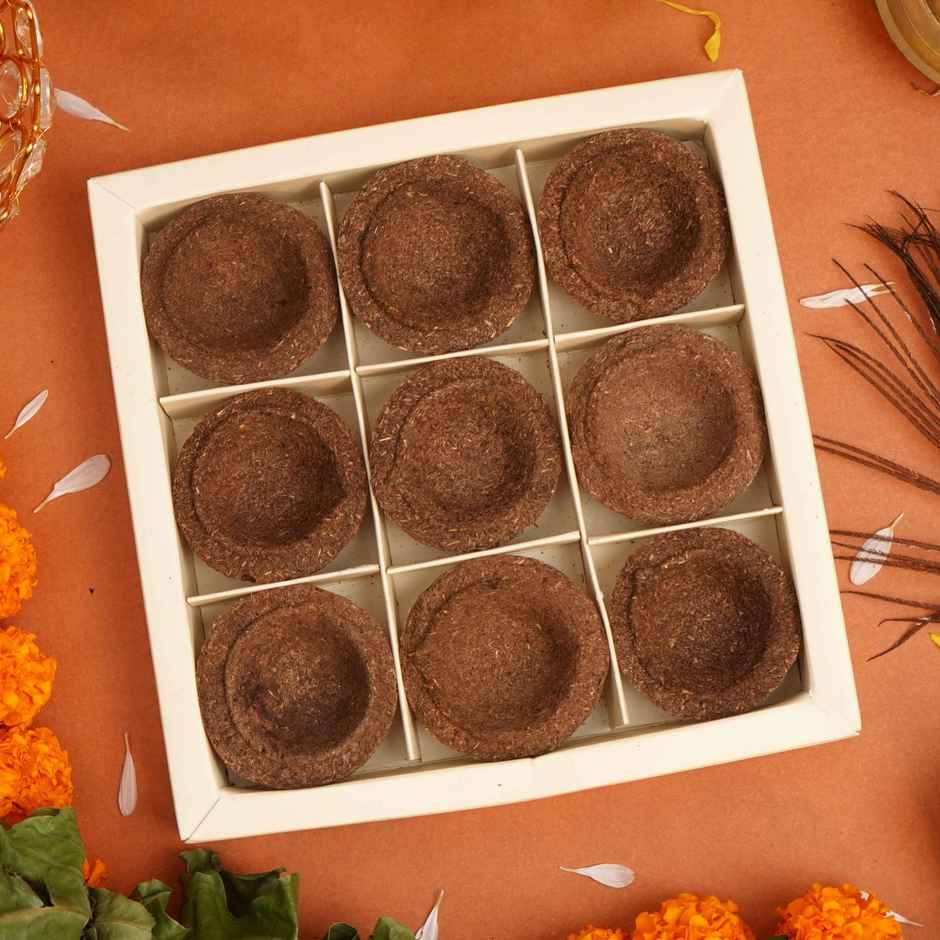 Cow Dung Diya Set | Pack Of 9 | Servdharm