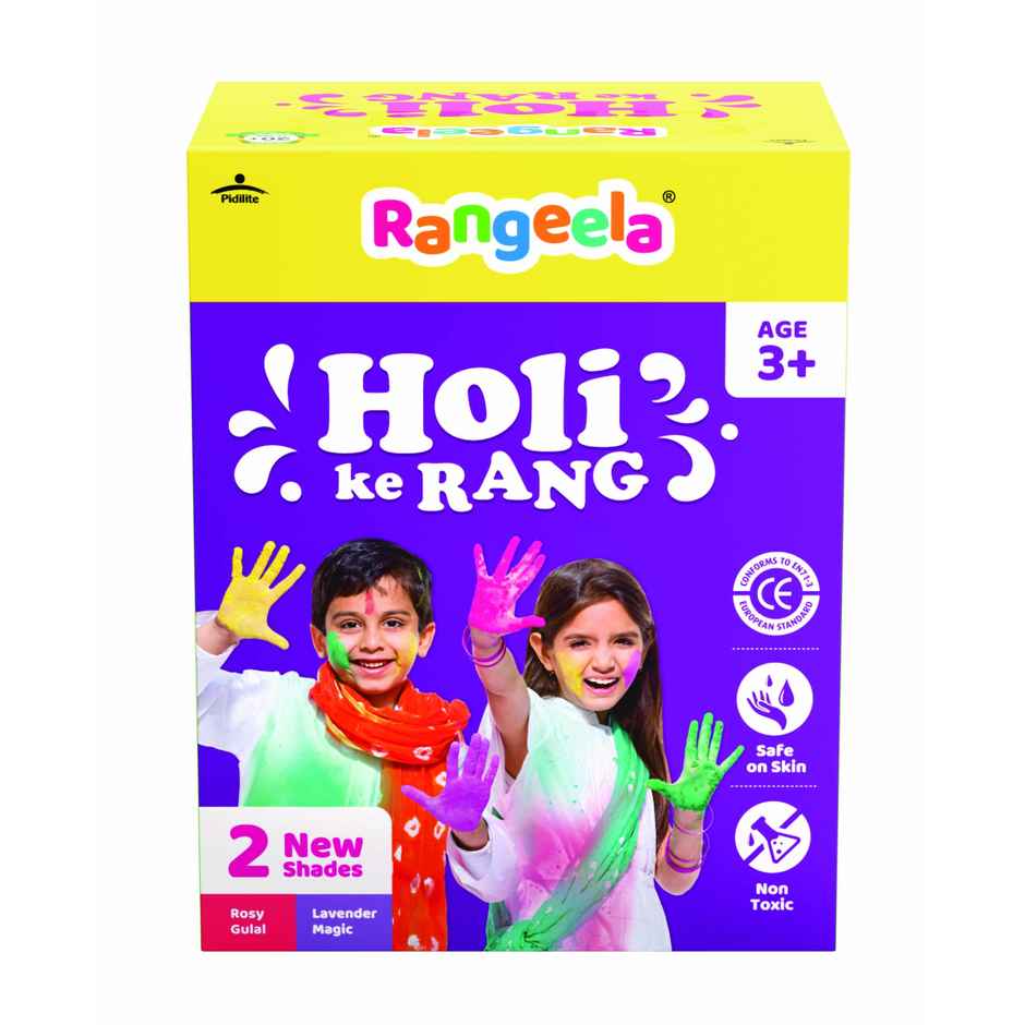 Holi Gulal Colours | Electric Green, Lavender Magic, Rosy, Radiant Pink, Luminous Yellow | Rangeela