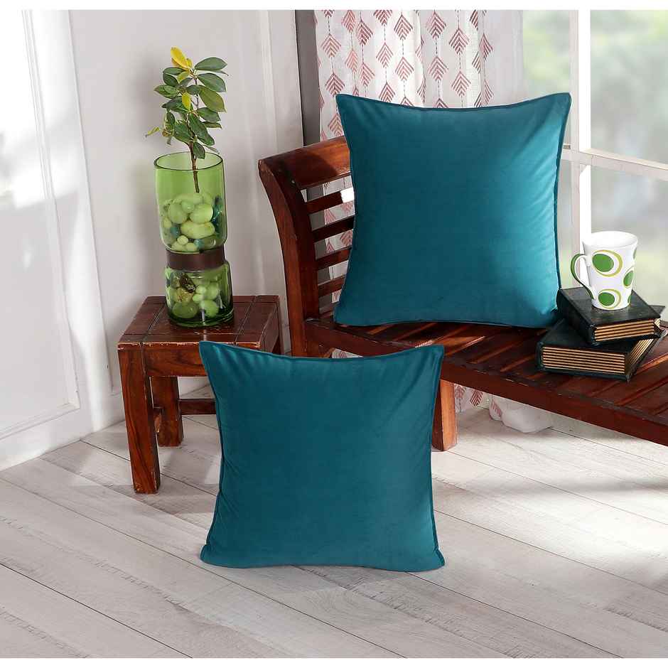 Dream Living Solid Cushion Covers Velvet Decorative Cushion Cover 40x40 cm | Set of 2 | Teal Green
