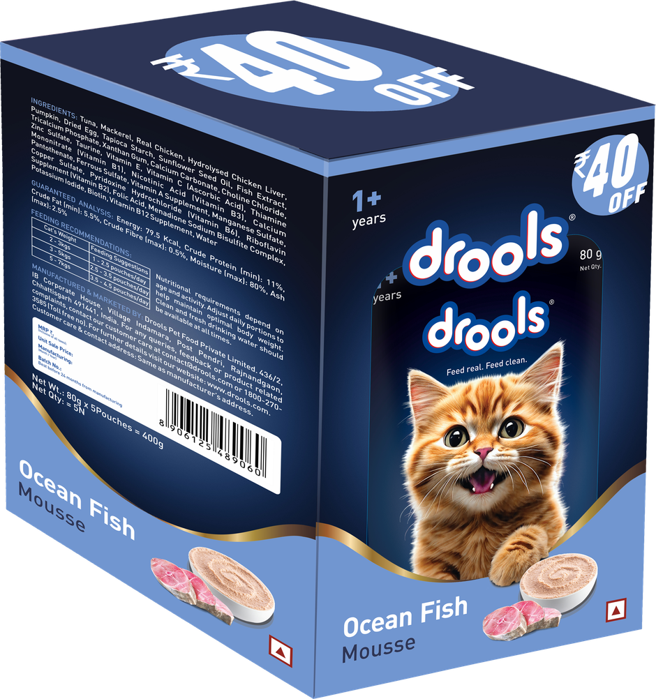 Drools Ocean Fish Mousse Adult Cat Wet Food, 80g (4+1 Free Pack)