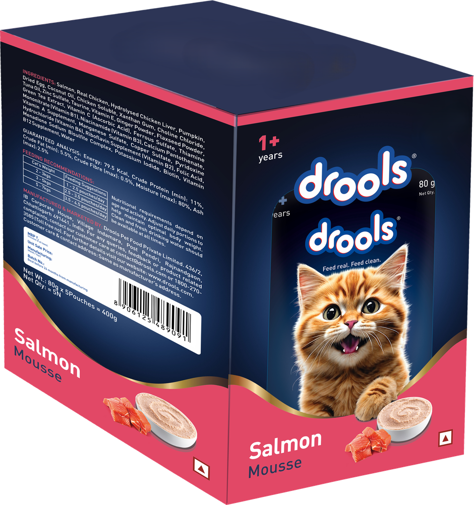 Drools Salmon Mousse Adult Cat Wet Food, 80g (4+1 Free Pack)