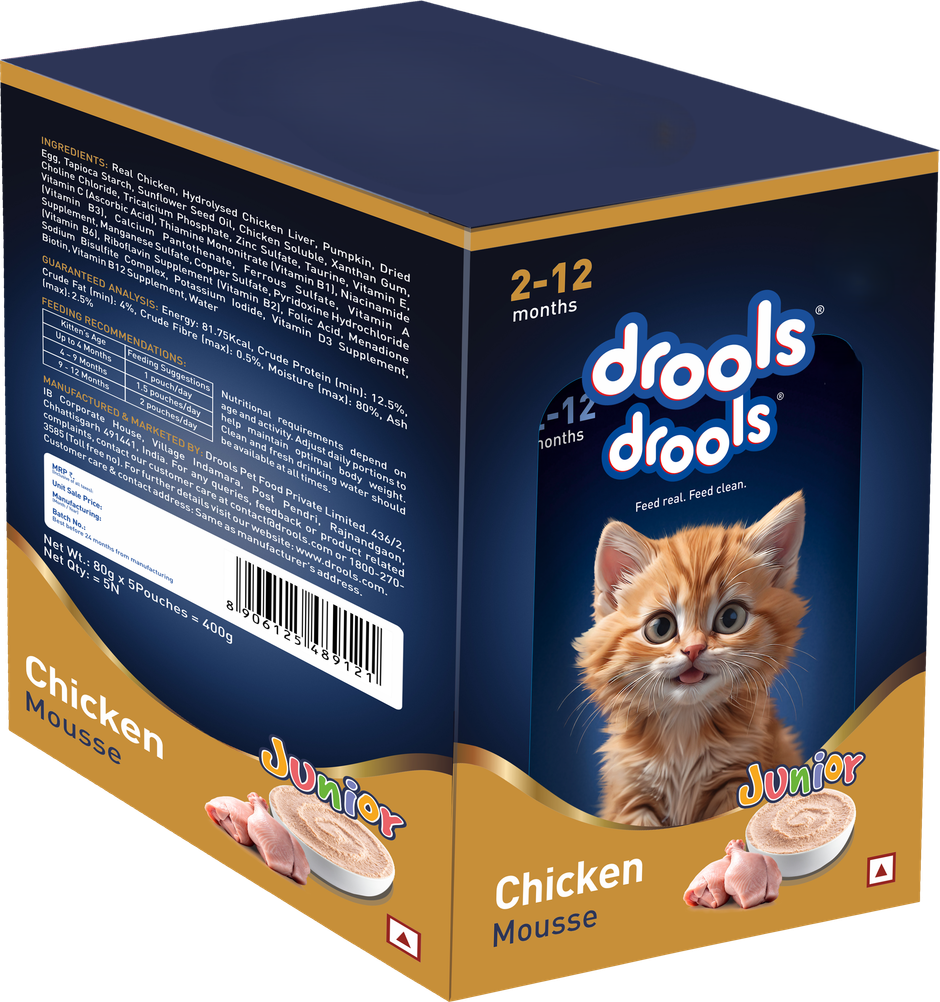 Drools Chicken Mousse Kitten Wet Cat Food, 80g (4+1 Pack Free)