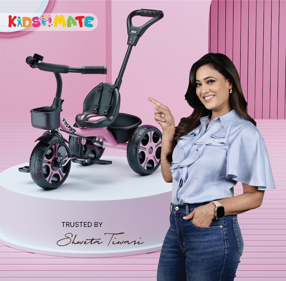 Kidsmate Junior Tricycle for Kids with Parental Control | Cycle for Kids 1-4 Years | Pink