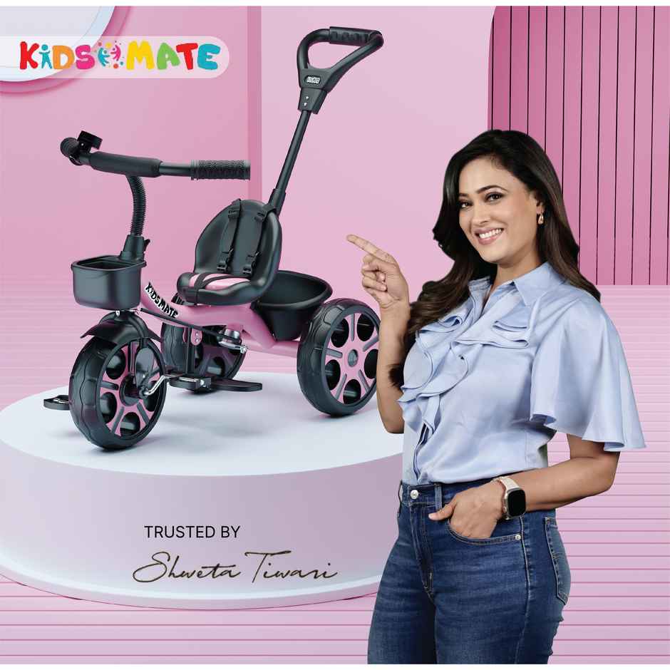 Kidsmate Junior Tricycle for Kids with Parental Control | Cycle for Kids 1-4 Years | Pink