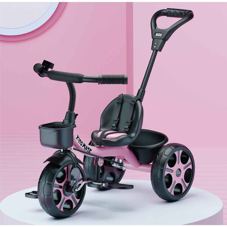 Kidsmate Junior Tricycle for Kids with Parental Control | Cycle for Kids 1-4 Years | Pink