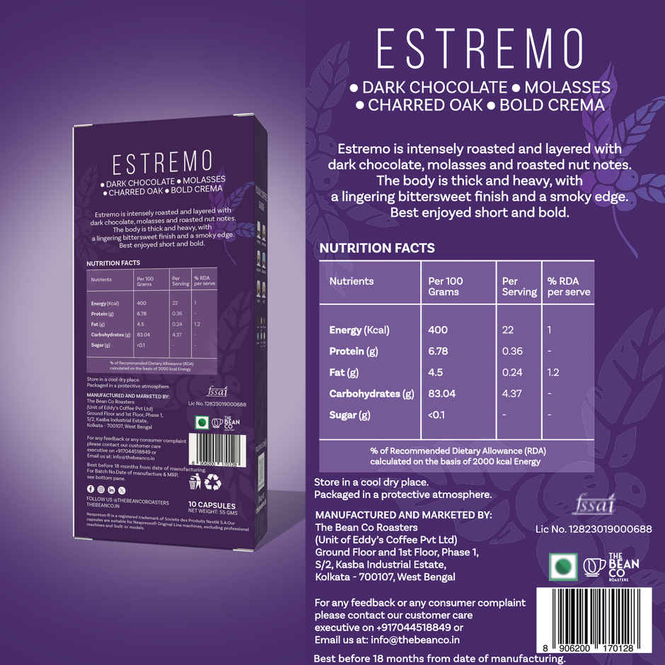 THE BEAN CO ROASTERS Estremo Coffee Capsules | Dark Roast