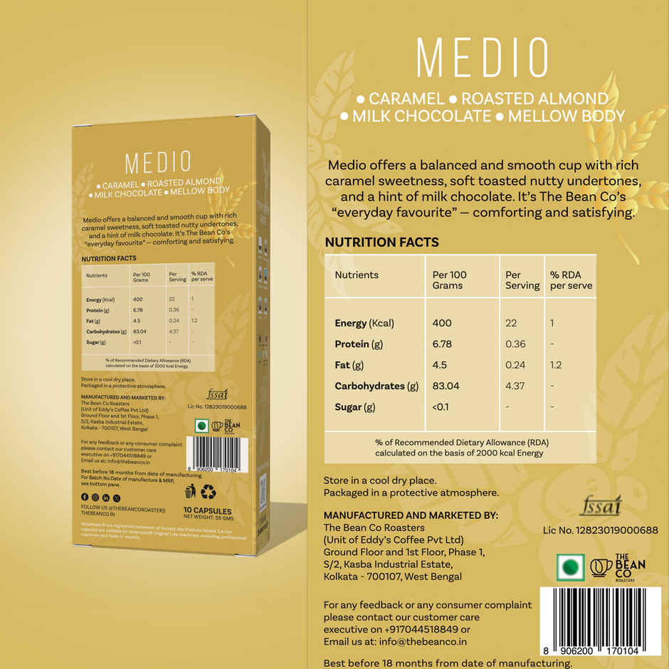 THE BEAN CO ROASTERS Medio Coffee Capsule | Medium Roast