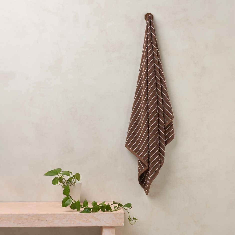 Himeya Pin Stripe 350 GSM Cotton Bath Towel | Chocolate Brown