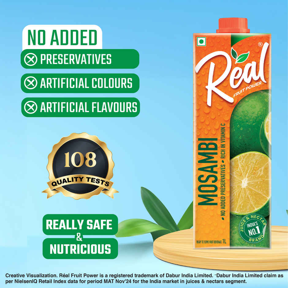 Dabur Real Mosambi Fruit Juice | Refreshing Citrus Drink