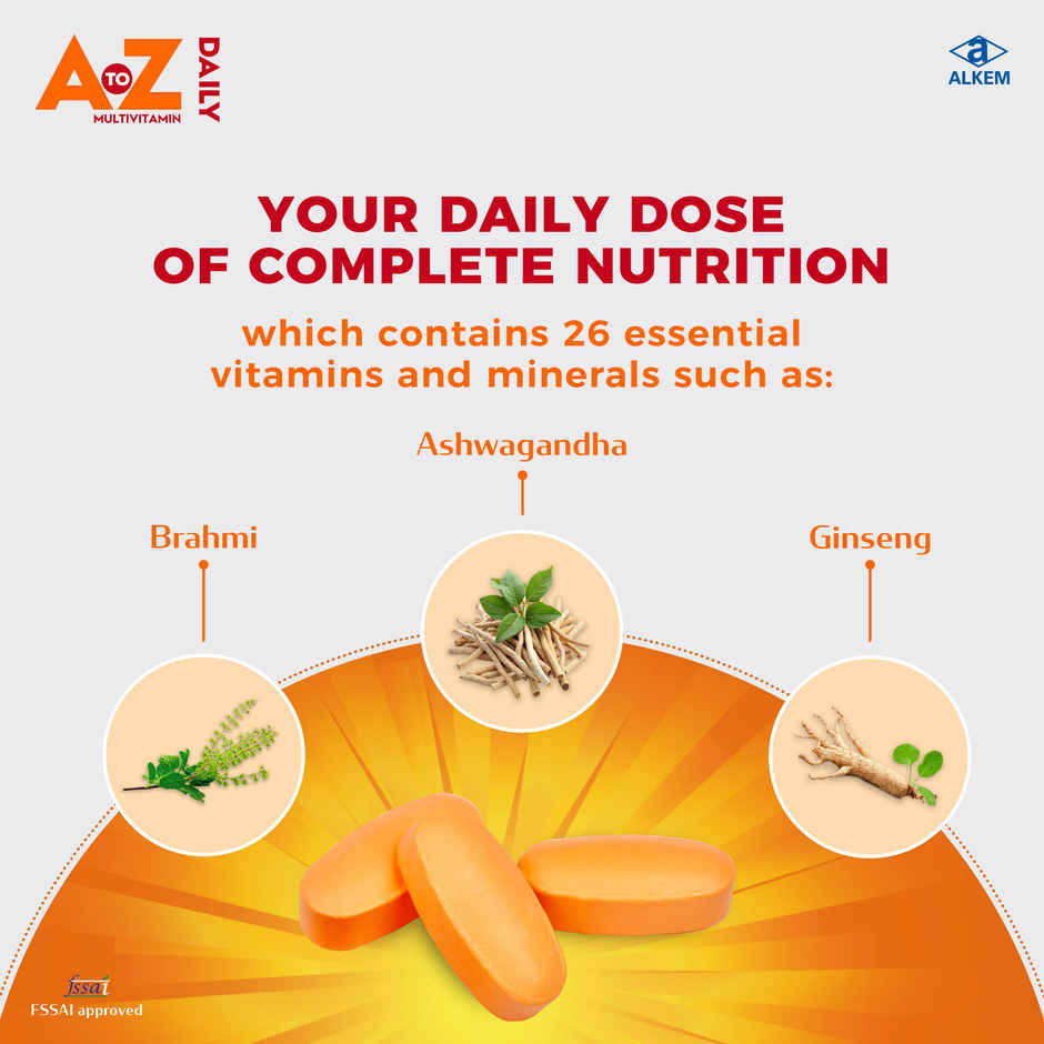 A to Z Daily Multivitamin with Brahmi, Ginseng & Ashwagandha for Energy, Stress and Immunity