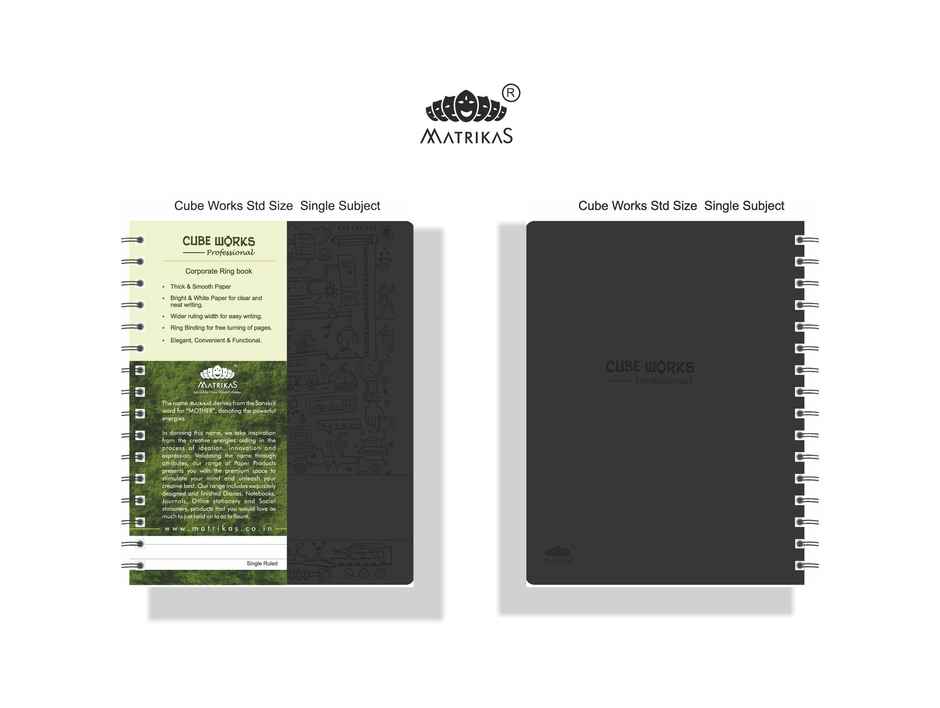 Matrikas Cubeworks Black PP Single Subject Notebook |Ruled| Wire-O-Wire |B5 Size |160 Pages