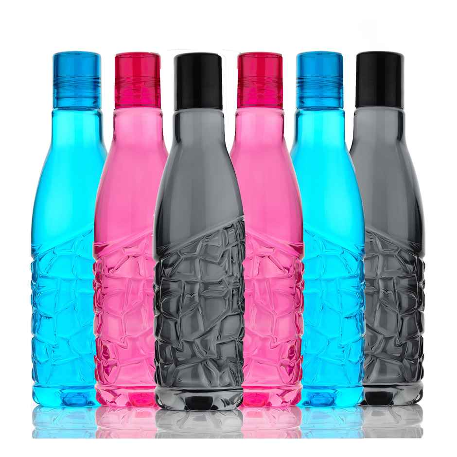 2Mech Plastic Stylish Crystal Design Water Bottle | Angel Pink, Aqua, and Black | 1 L