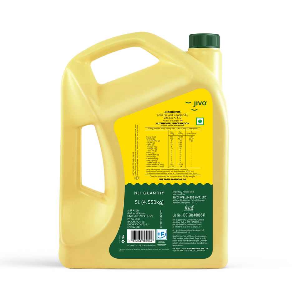 Jivo Canola Cold Pressed Edible Oil | Cooking Oil
