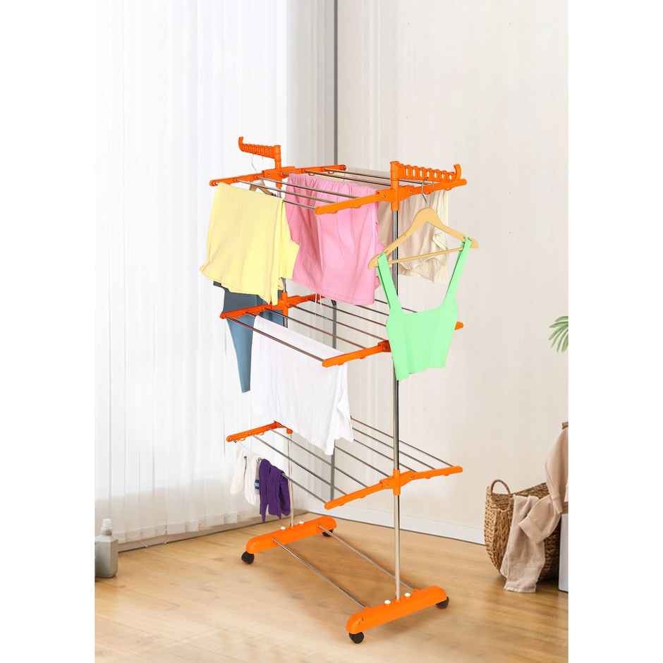 TNC Orange Single Poll 3 Tier Stainless Steel Cloth Dryer Stand