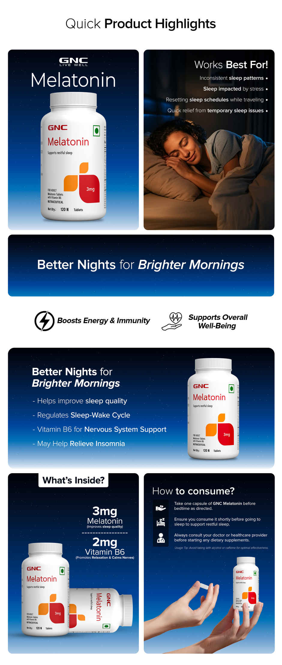 GNC Melatonin Tablets 3 mg Per Serving