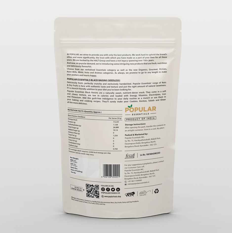 Popular Essentials Afghani Black Raisins Seedless