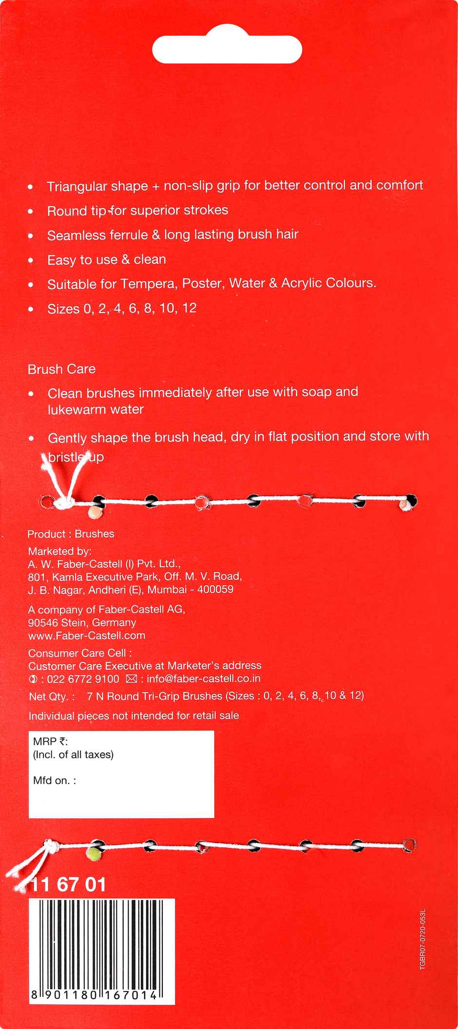 Faber-Castell Paint Brush| Tri Grip Synth Hair Round| Assorted Set of 7 (No. 0| 2| 4| 6| 8| 10| 12)