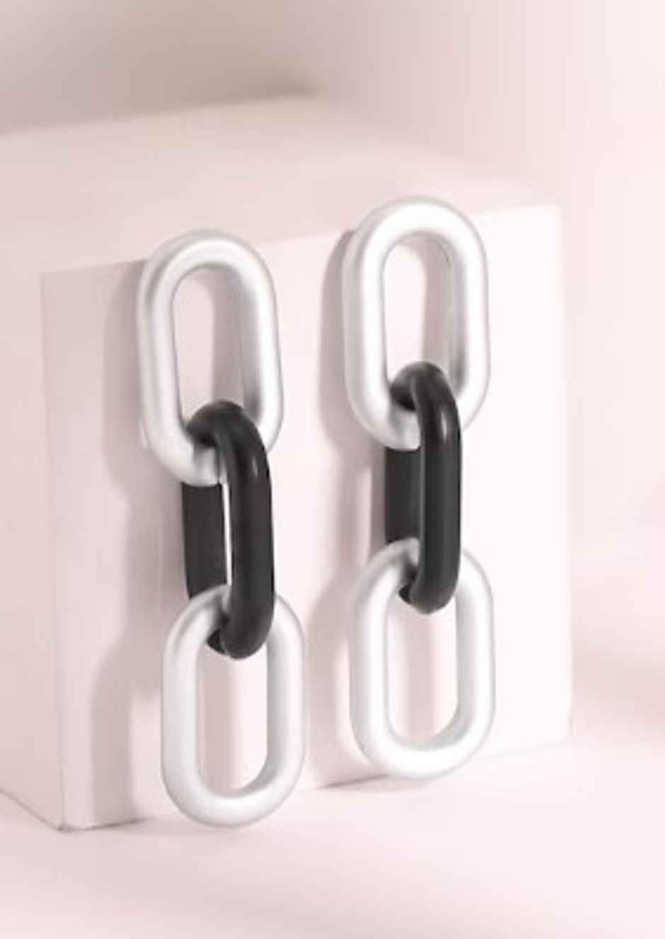 Rubans Silver-Toned & Black Contemporary Drop Earrings