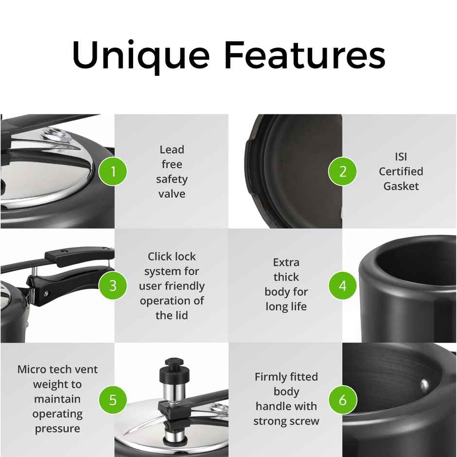 Leoron Combo 2L | 3L | 5L Inner Lid Induction Bottom Hard Anodized Pressure Cooker