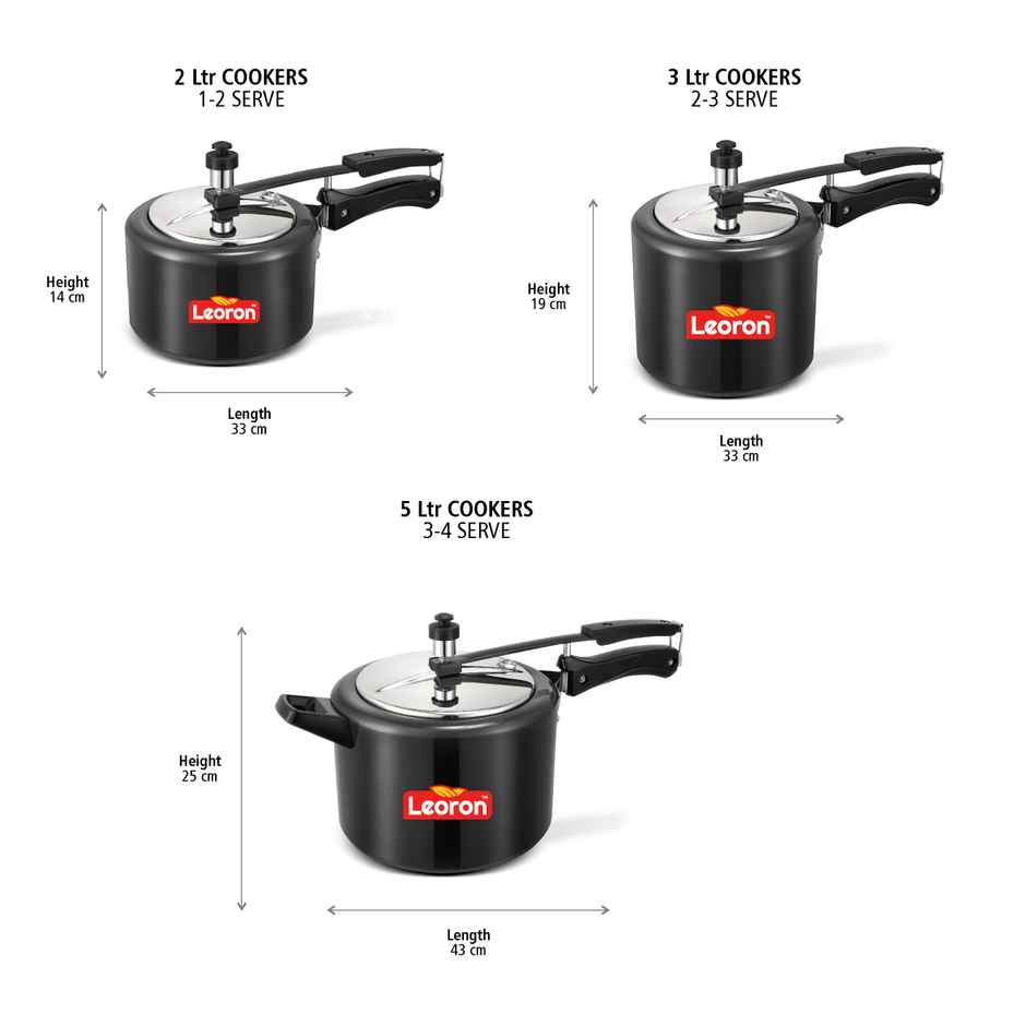 Leoron Combo 2L | 3L | 5L Inner Lid Induction Bottom Hard Anodized Pressure Cooker