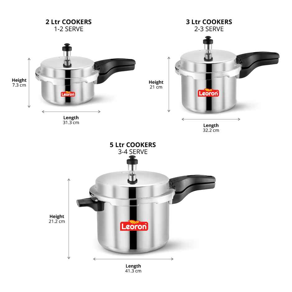 Leoron Combo 2L | 3L | 5L Outer Lid Induction Bottom Aluminium Pressure Cooker