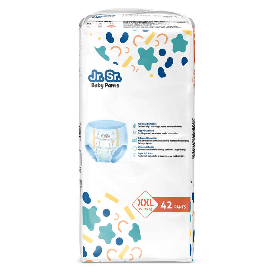 Jr. Sr. Baby Pant Style Diaper | 2XL | 42 pcs | Upto 12 Hours Protection, Wetness Indicator