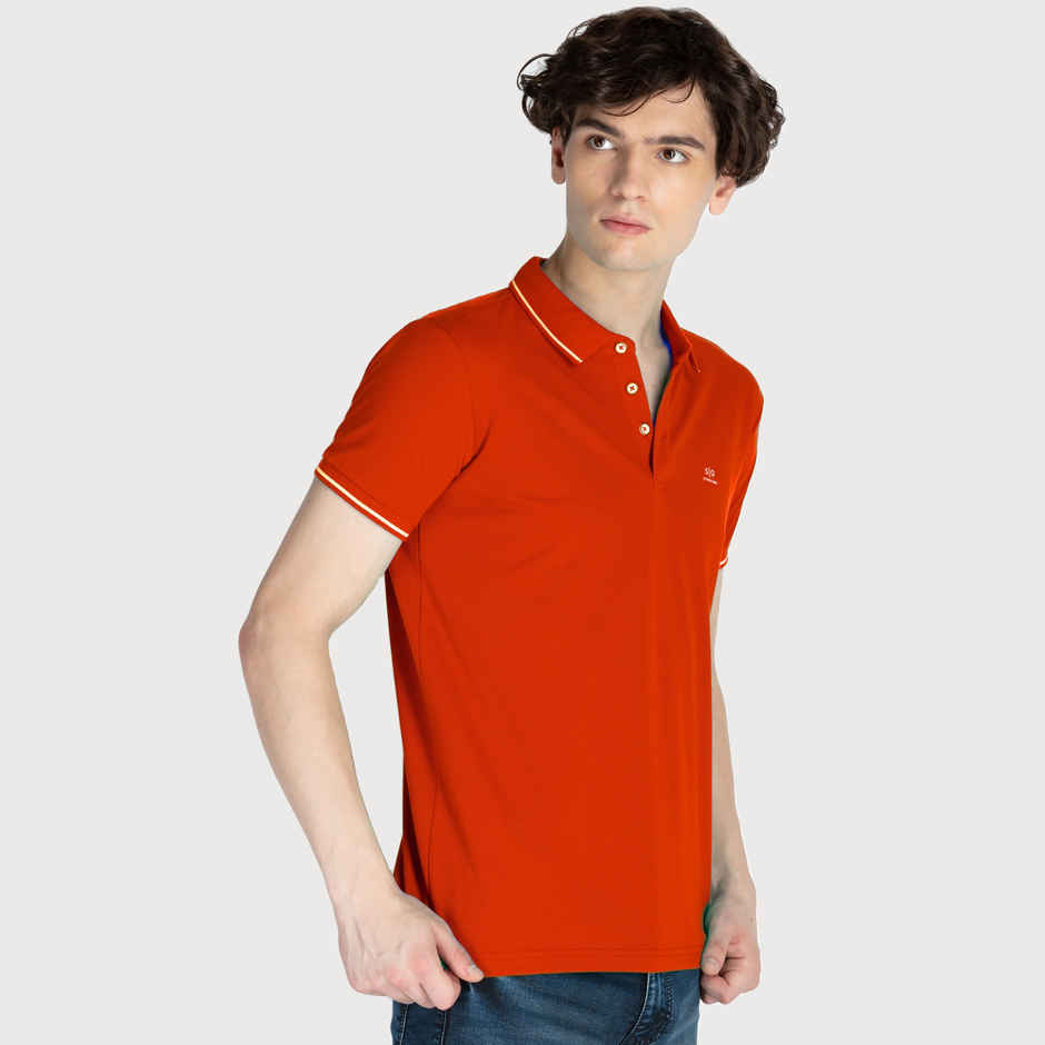 Status Quo Men Polo T-shirt - Pumpkin | Slim Fit, Tipping Collar | XXL