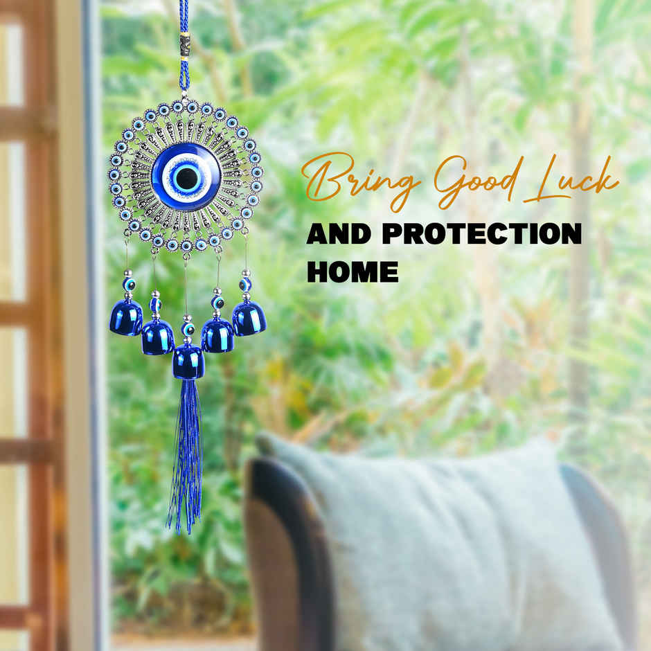 HINDCRAFT 5 Bells Evil Eye Wind Chime Good Luck and Gift for Home and Balcony