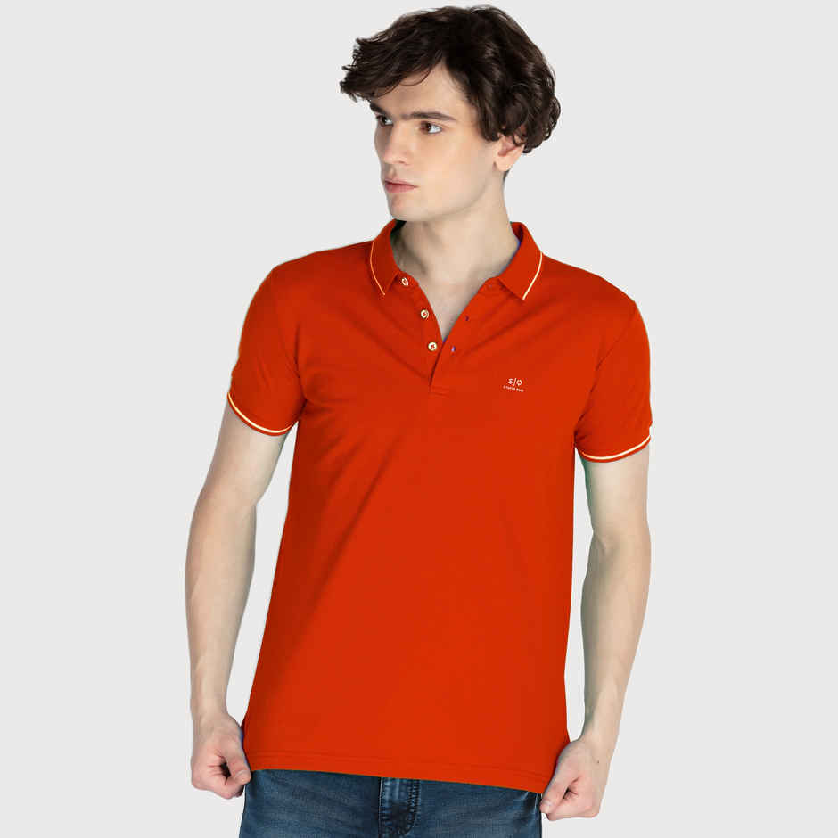 Status Quo Men Polo T-shirt - Pumpkin | Slim Fit, Tipping Collar | XXL
