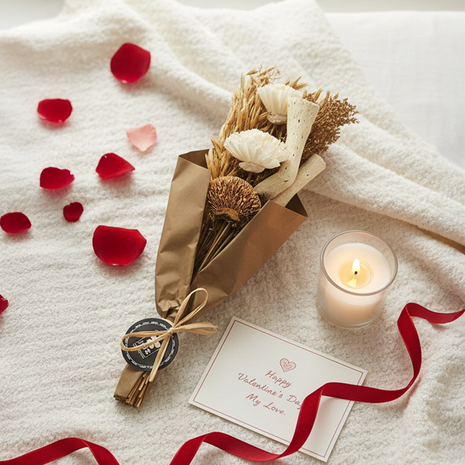 Ivory Blooms Dry Flower Bouquet with Fragrance Spray | Ideal for Gifting | IRIS