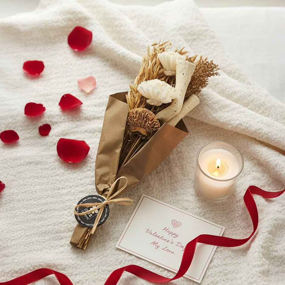 Ivory Blooms Dry Flower Bouquet with Fragrance Spray | Ideal for Gifting | IRIS
