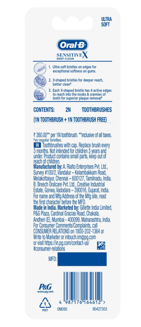 Oral-B Sensitive X Deep Clean� Ultra Soft Bristles & X-Filament Toothbrush Pack of 2