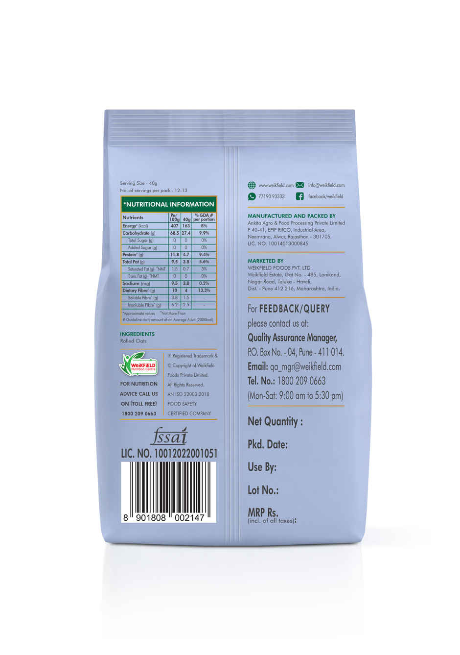 Eco Valley Hearty Oats | Rich in Protein and Fibre | 100% natural grain | Cooks in 3 Minutes