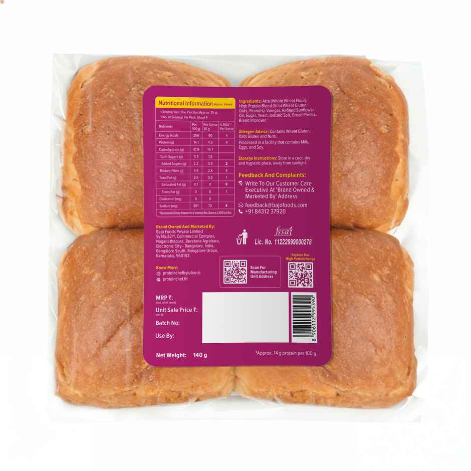 Protein Chef High Protein Pav Bun (Zero Maida, Multigrain) - Made with MP Sharbati Wheat